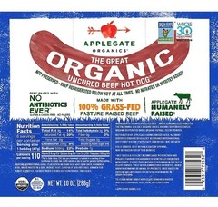 Applegate Organics Uncured Beef Hot Dogs, 20 oz.