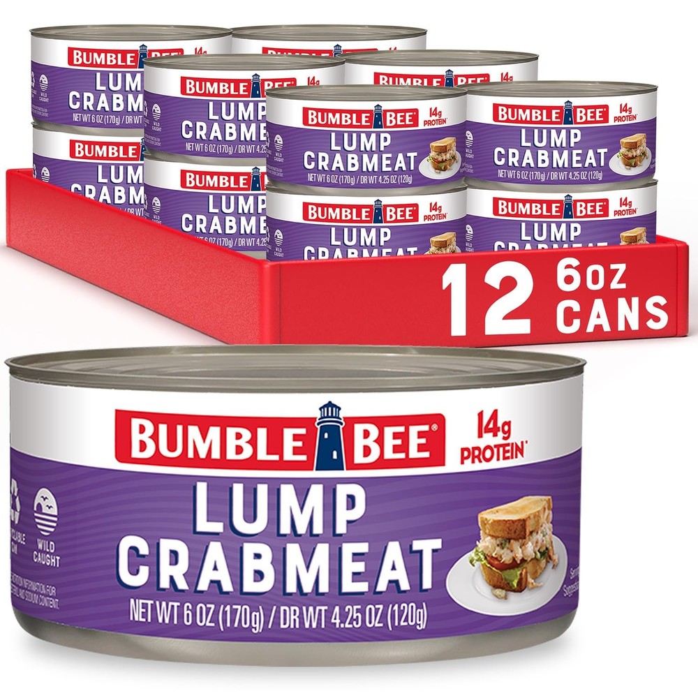 Bumble Bee Lump Crab Meat, 6 oz Can Pack of 12 – 14g Protein 1g Carb Per Ser…