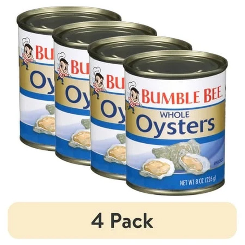 (4 Pack) Whole Canned Oysters, Shelf Stable, 8Oz Can
