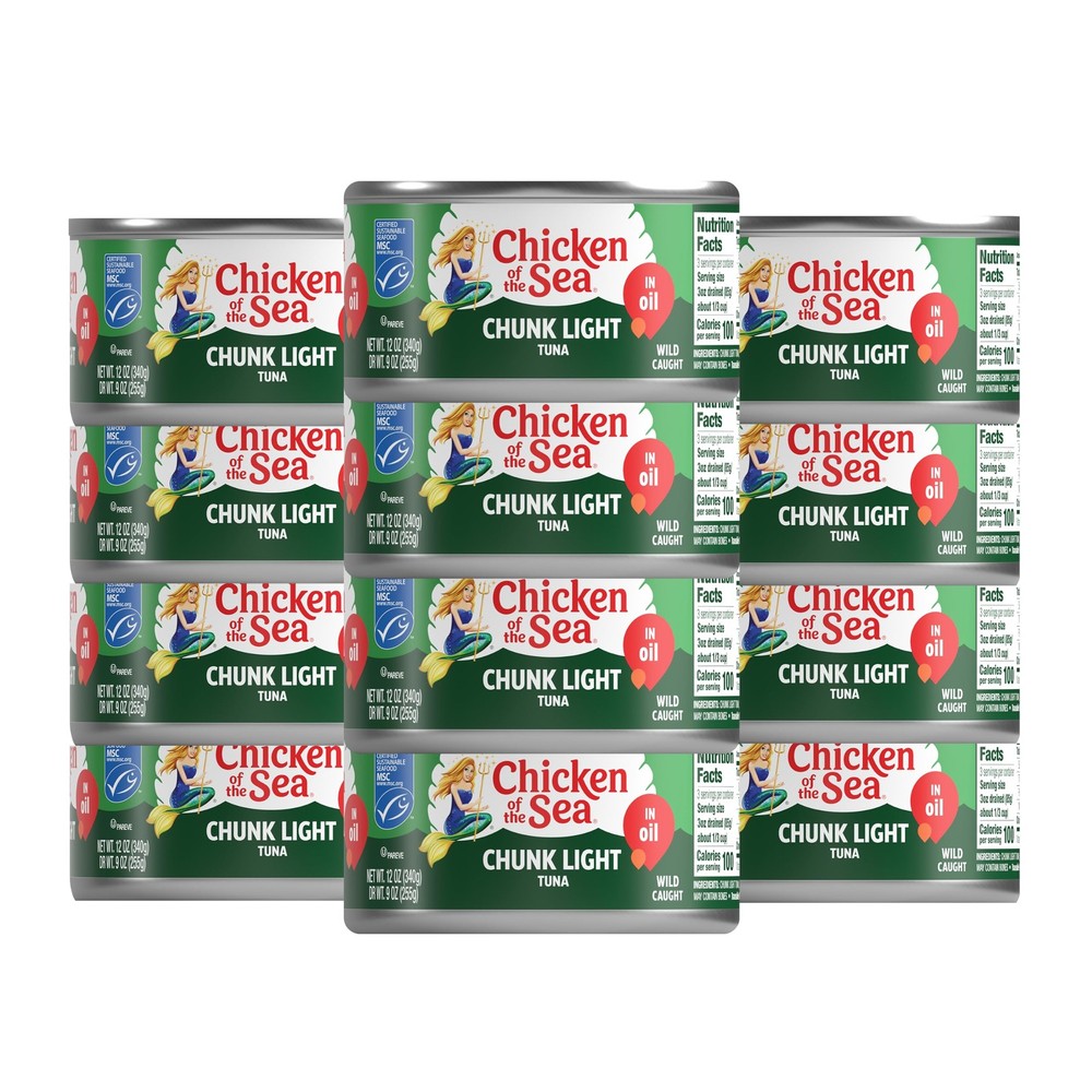 Chicken of the Sea Chunk Light Tuna in Oil, Wild Caught Tuna, 12-Ounce Cans (Pac