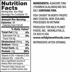 Wild Planet Wild Albacore White Tuna, 6 cans 5 oz each No water or oil added