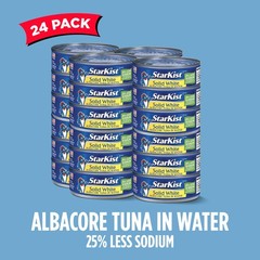 StarKist Solid White Albacore Tuna in Water 25% Less Sodium, 5 Oz, Pack of 24