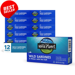 12pk Wild Sardines in Water 4.4oz Cans w/ Sea Salt Non-GMO Sustainable Fish – US