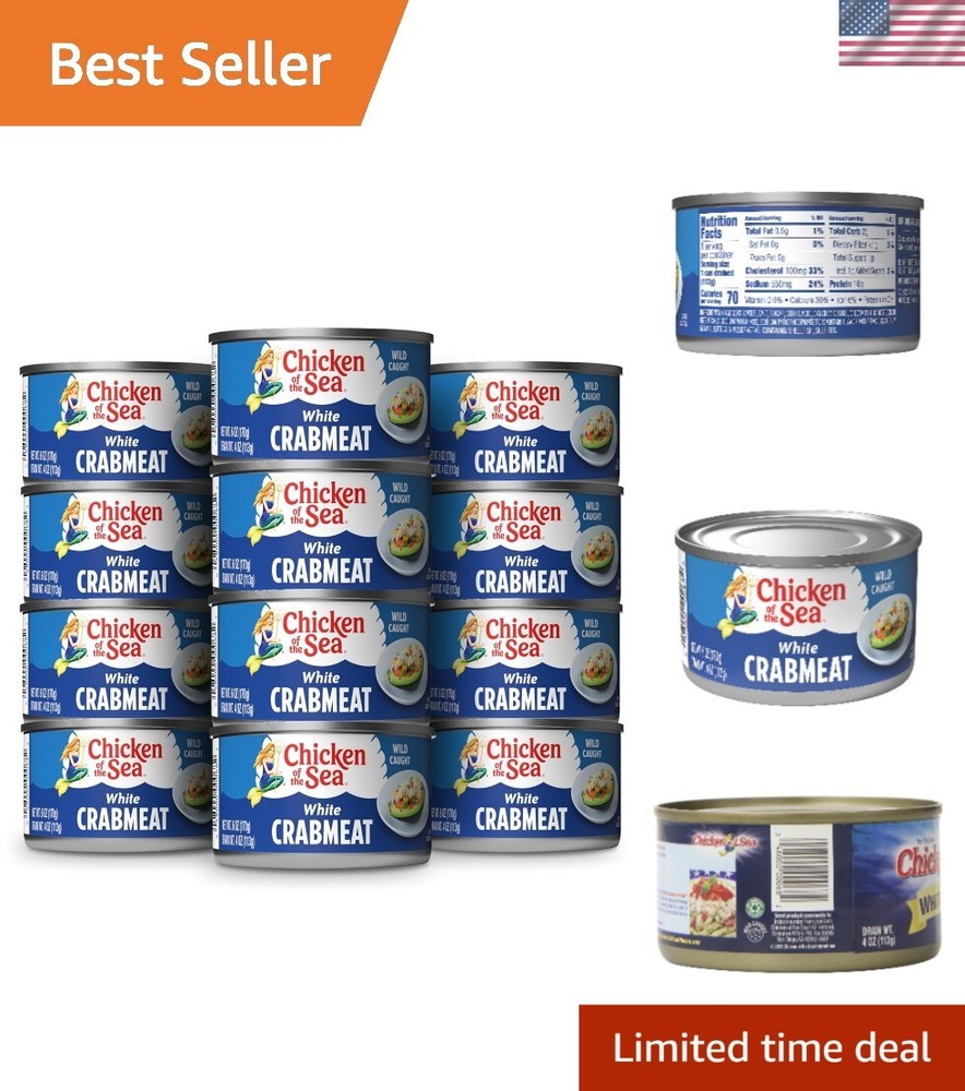 Convenient 12 Pack of Wild Caught Crab Meat – 6 Ounce Cans for Healthy Meals