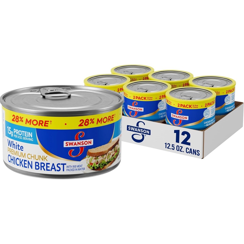 Swanson White Premium Chunk Canned Chicken Breast 12.5 Ounce Can (Pack of 12)