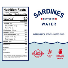 Beach Cliff Sardines in Water, Wild Caught, 3.75 oz Can, Pack of 12