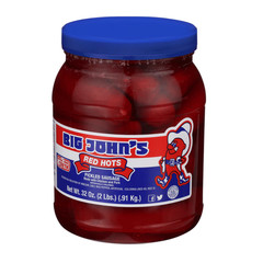 2 Pack Big John’s Pickled Sausage Red Hots, Ready To Eat, 32oz Jar, Snacks Food