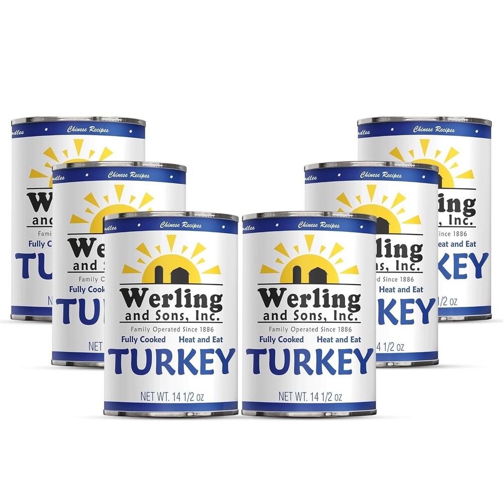 6 Cans- Werling & Sons Fully Cooked Canned Turkey Meat 14.5 Oz Heat & Eat Food