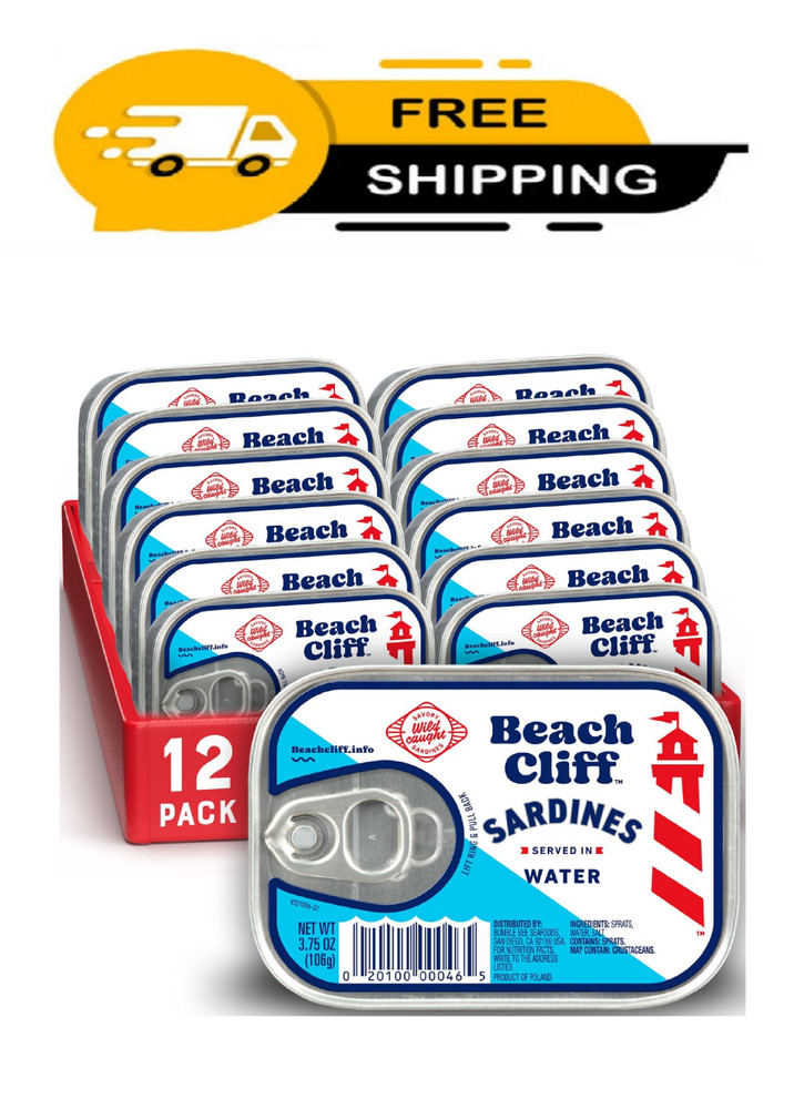 Beach Cliff Sardines in Water, Wild Caught, 3.75 oz Can, Pack of 12