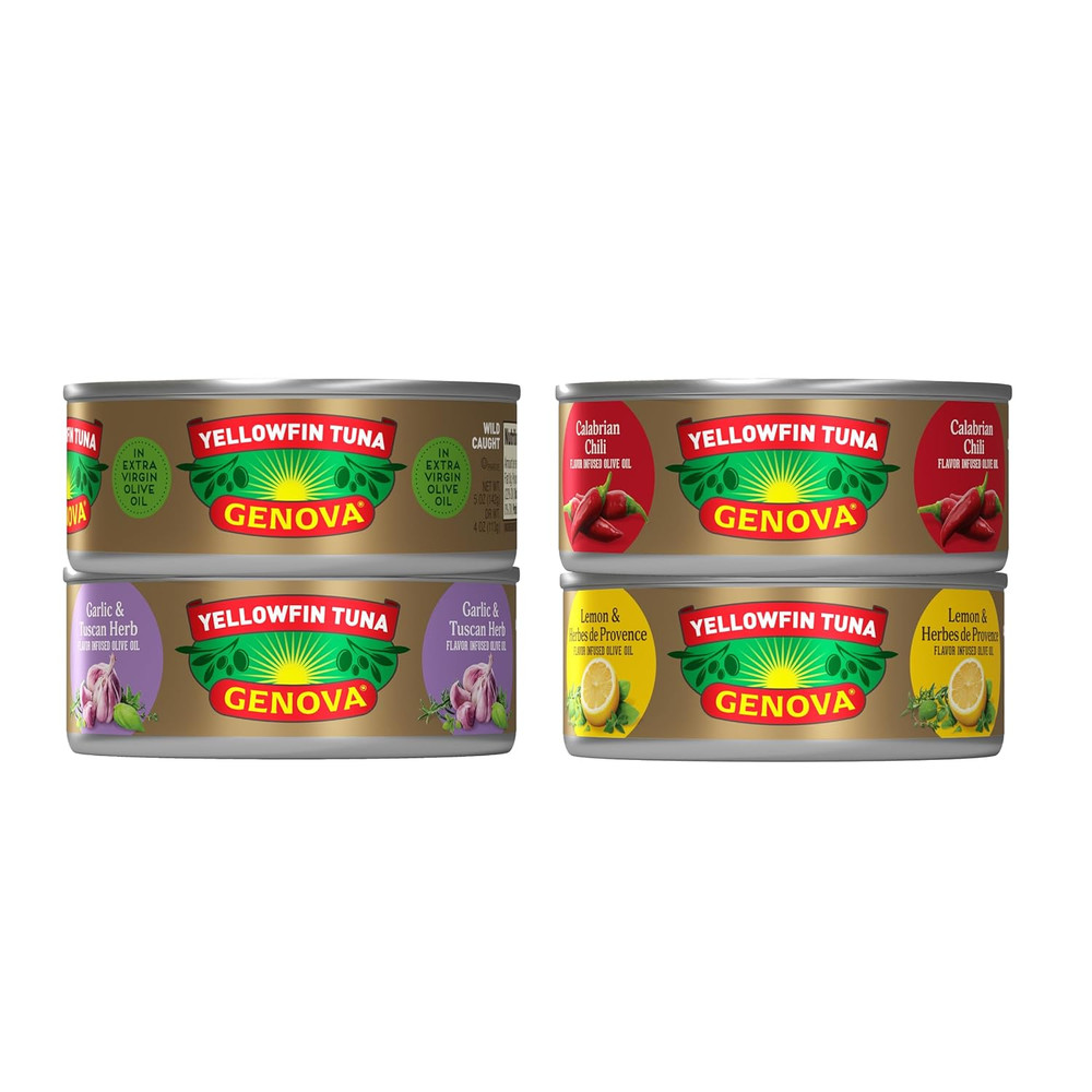 Wild Caught Premium Yellowfin Tuna, 4 Flavor Variety Pack, 5 Oz. Can (Pack of 4)