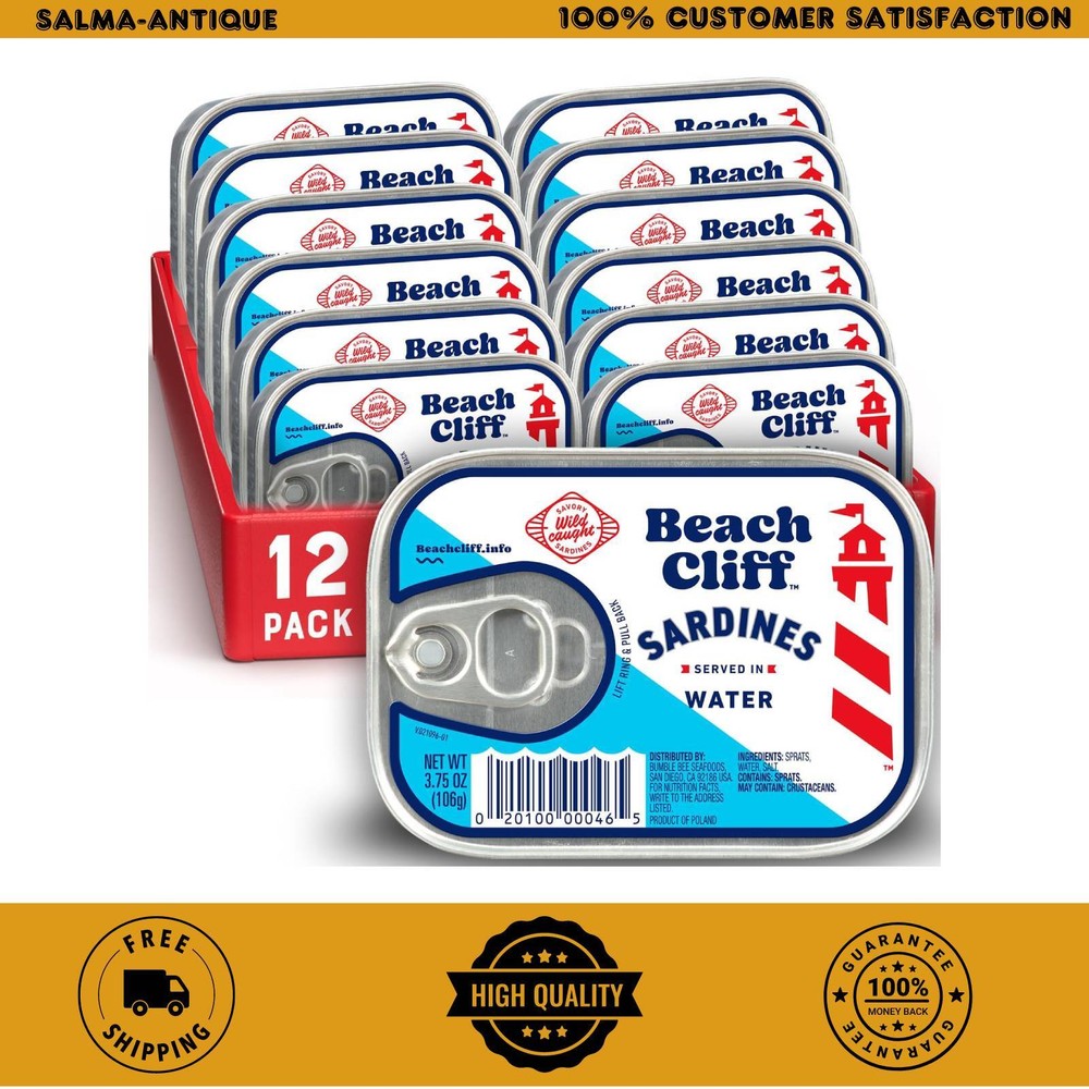 Beach Cliff Sardines in Water, Wild Caught, 3.75 oz Can, Pack of 12