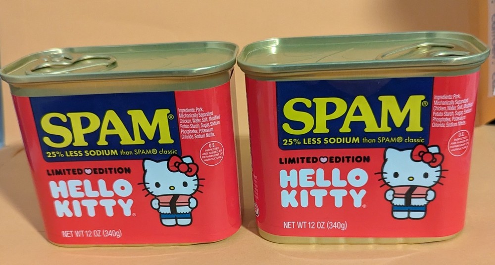 2 cans of SPAM Limited Edition Hello Kitty 25% Less Sodium Canned Meat 12 oz NEW