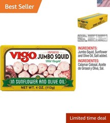 Gourmet Imported Canned Jumbo Squid – Deliciously Ready in Sunflower Oil, 40 oz