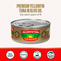 Premium Yellowfin Tuna in Olive Oil, 5 Ounce Cans, 8-Pack – Nutrient Rich, High