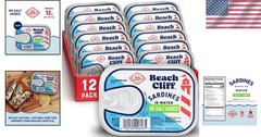 12-Pack Wild Caught Sardines in Water, High Protein & Gluten Free – 3.75 oz Each