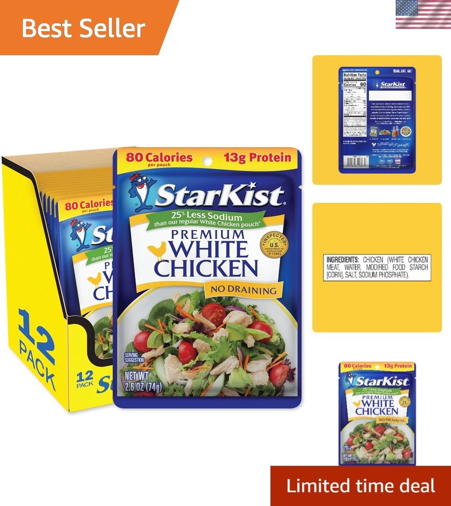 Healthy 25% Less Sodium Chicken Pack – 12 Portable Pouches for On-the-Go Dining