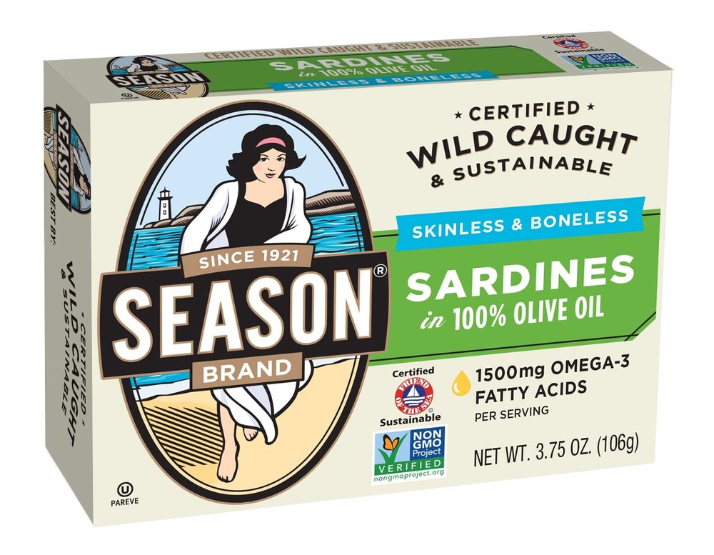 Season’s Skinless and Boneless Sardines in Pure Olive Oil. Imported From Morocco