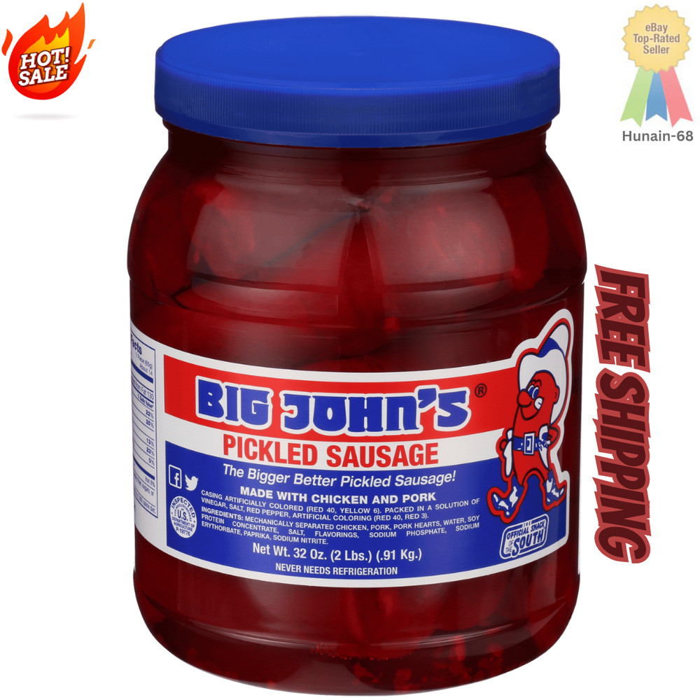 Big John’s Ready To Eat Red Hots Pickled Sausage 32oz Jar Protein 10g Delicious