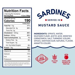 Wild Caught Sardines in Mustard Sauce, 3.75 oz Can (Pack of 12) – 16g Protein