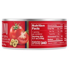Yellowfin Tuna chunks with tomatoe and olives, 4.94 oz, Can, Wild Caught