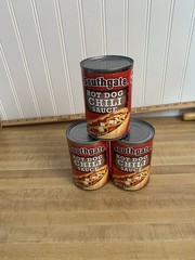 3 Cans of SOUTHGATE Hot Dog Chili Sauce 15oz Cans.. Exp. Date 2028.