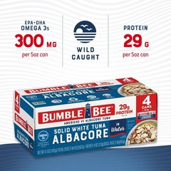 (4 Cans) Bumble Bee Solid White Albacore Tuna in Water, 5 oz