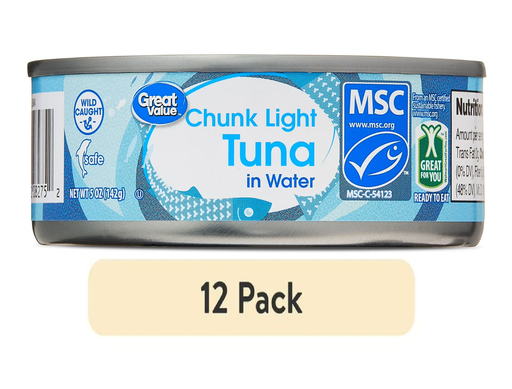 Great Value Chunk Light Tuna in Water, 5 oz, 12 Pack