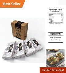 Pack of 4 Smoked Oysters in Pure Olive Oil, 3-Ounce Cans
