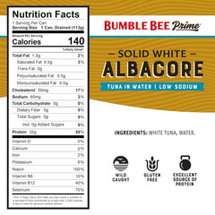Prime Low Sodium Solid White Albacore Tuna in Water, 5 Oz Easy Open Cans (Pack o