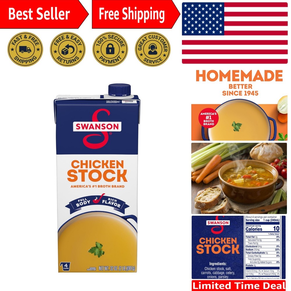 32oz Swanson Natural Chicken Stock – Fat-Free, Gluten-Free, Non-GMO Excellence