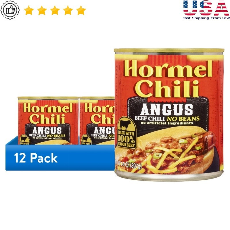 12 Pack Canned Chili No Beans Angus Beef 15oz Protein Rich Shelf Stable New