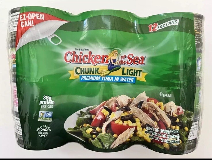 12 Packs Chicken of the Sea Chunk Light Premium Tuna in Water 7oz each FREE SHIP