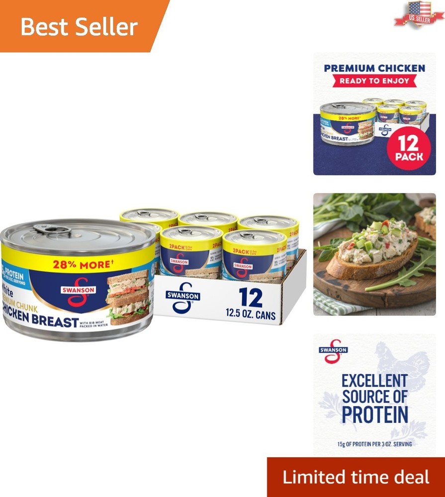 Swanson Chunk Chicken Breast in Water, Pack of 12 – Perfect for Salads & Dips
