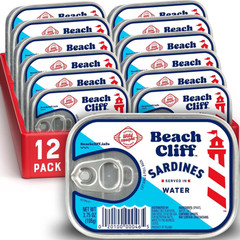 Beach Cliff Sardines in Water, Wild Caught, 3.75 oz Can, Pack of 12