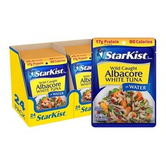 Albacore White Tuna in Water, 2.6 oz Pouch 24 Pack Ready to Eat Wild Caught T…