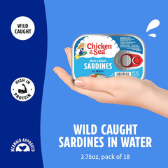 Wild Caught Sardines in Water, 3.75 Oz Cans, 18-Count – High Protein Nutritional