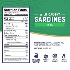 Wild Caught Sardines in Oil, 3.75 oz Tin – Pack of 12, Gluten Free, Keto, Kosher