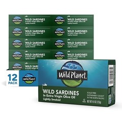 Lightly Smoked Wild Sardines, Non-GMO, Nutritious Snack, 4.4 oz Tins, Set of 12