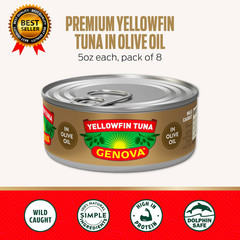 Premium Yellowfin Tuna in Olive Oil 5 Ounce Cans 8-Pack Nutrient Rich High
