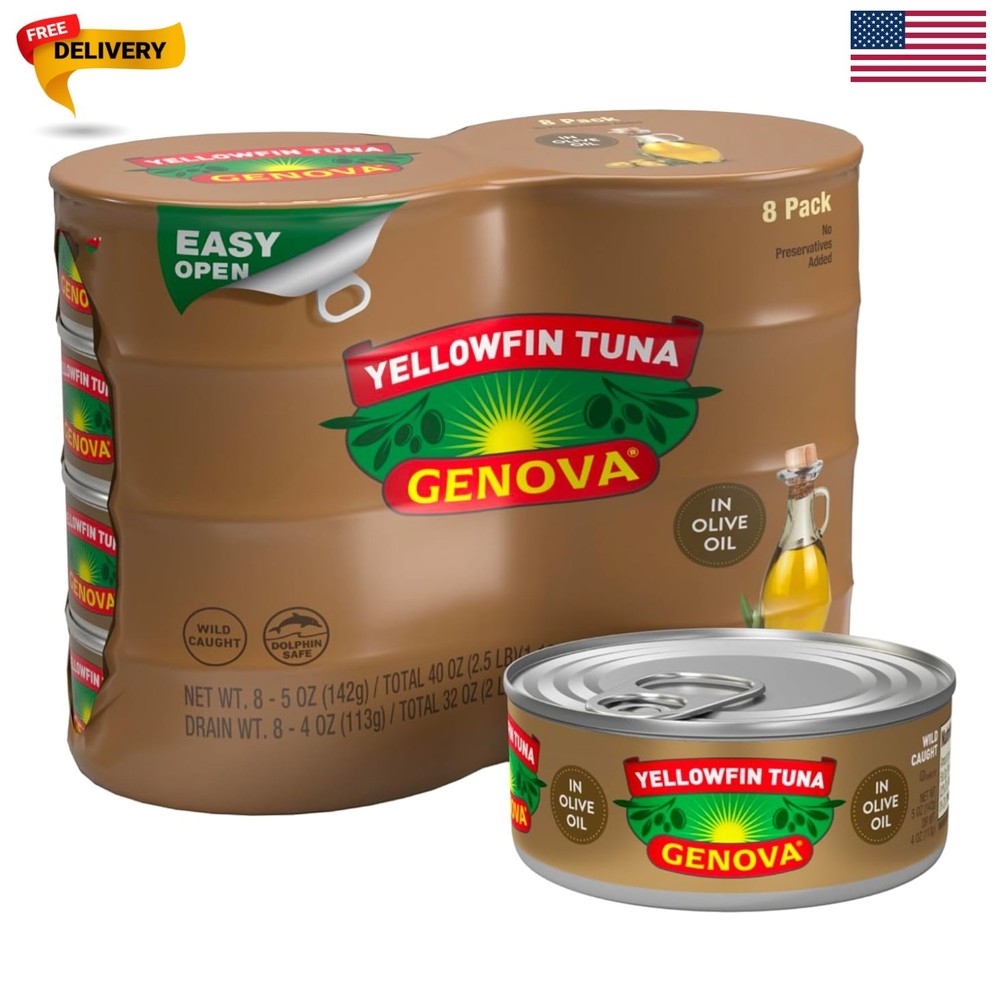 Yellowfin Tuna in Olive Oil, 5 Ounce Cans, 8-Pack – Nutrient Rich, High Prote…