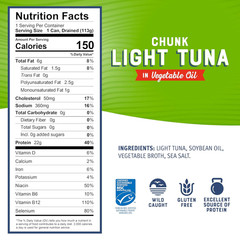 Chunk Light Tuna in Oil, 5 Oz Cans (Pack of 24) – Wild Caught Skipjack Tuna – 22