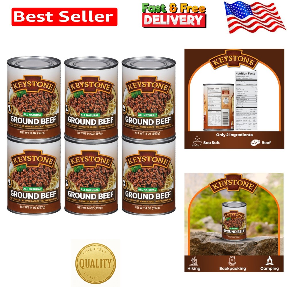 Versatile Gluten-Free Canned Ground Beef, 14 Oz – Ideal for Quick Meals, 6 Pack