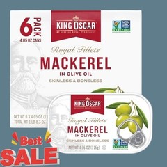 King Oscar Mackerel in Olive Oil, 4.05 Ounce Can Pack of 6 new