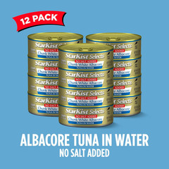 Selects No Salt Added Chunk White Albacore Tuna in Water, 4.5 Oz (12 Pack) Canne