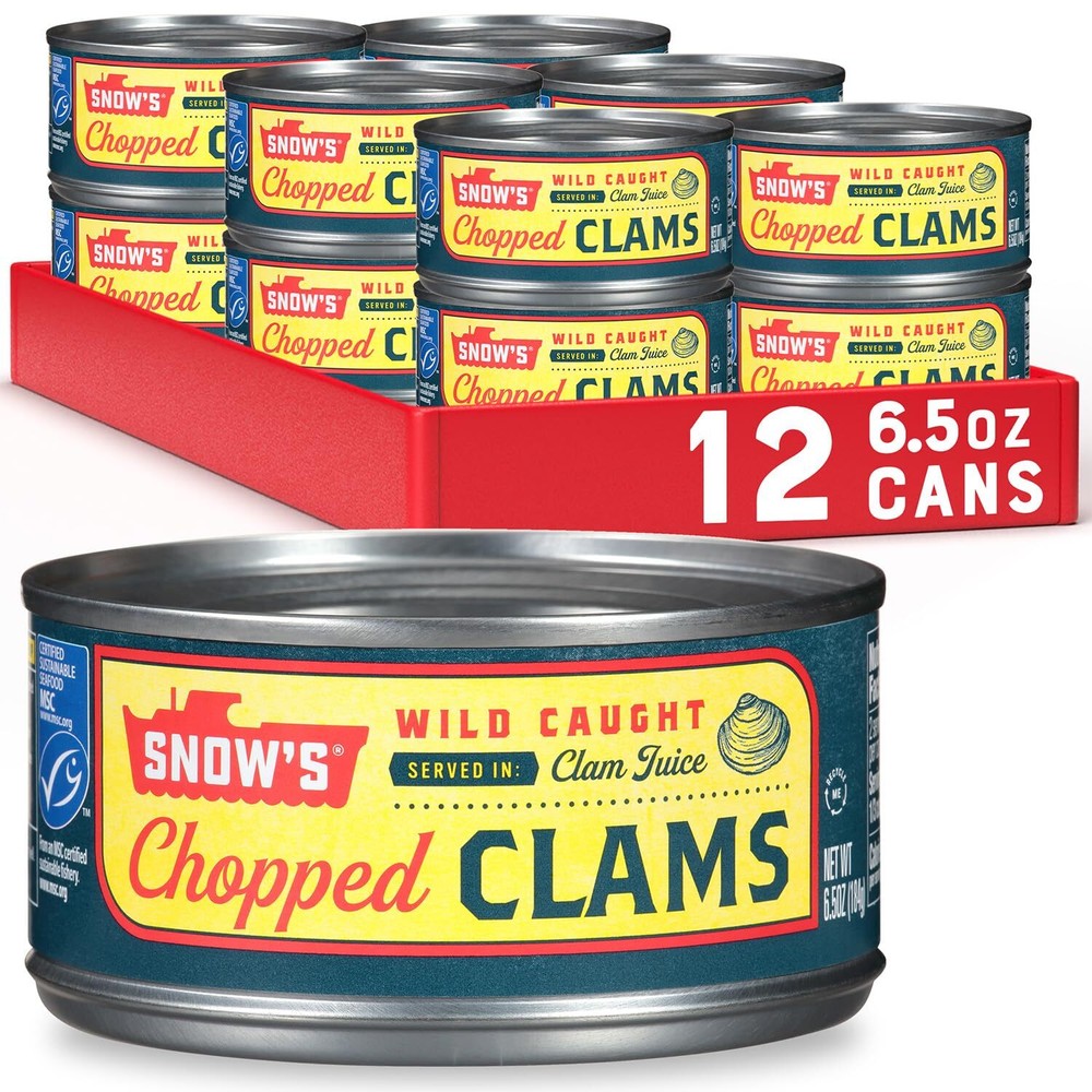 Snow’s Wild Caught Chopped Clams Canned, 6.5 oz Can (Pack of 12) – 5g Protein