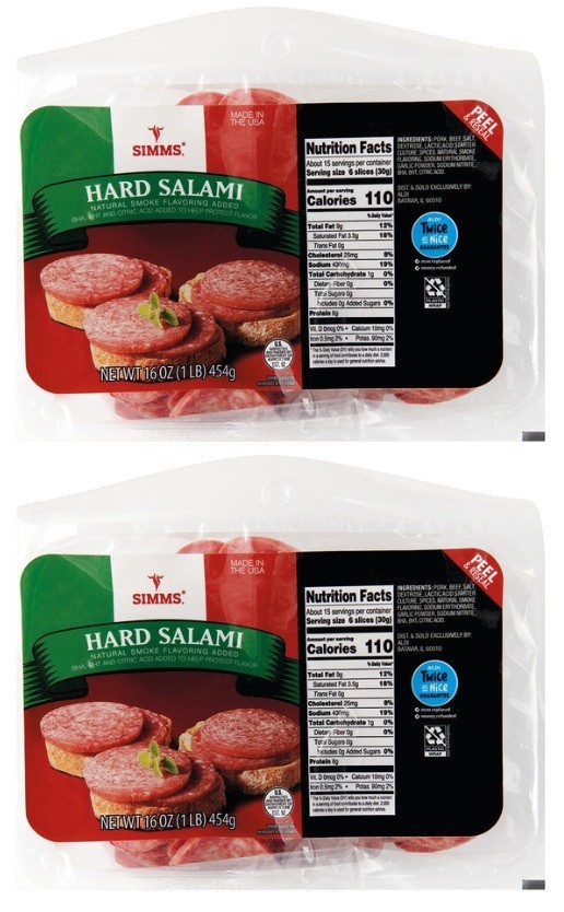 Simms Hard Salami Slices Natural Smoke Flavor 16 Ounces (2 Bags)