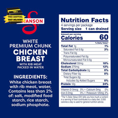Swanson White Premium Chunk Chicken Breast with Rib Meat in Water, 4.5 Oz. (Pack