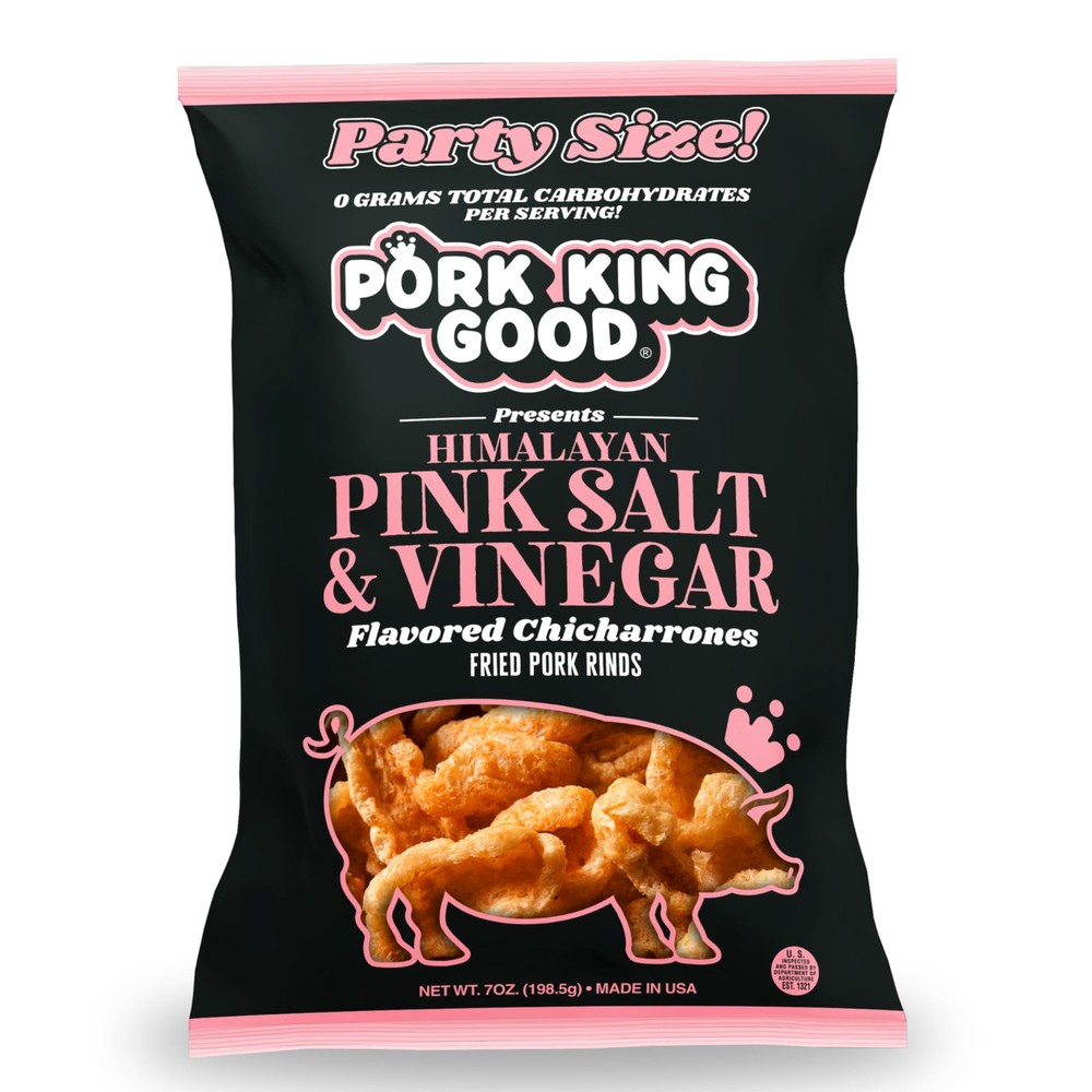 Himalayan Pink Salt & Vinegar Pork Rinds 7 OZ FAMILY SIZE Chicharrones Keto …
