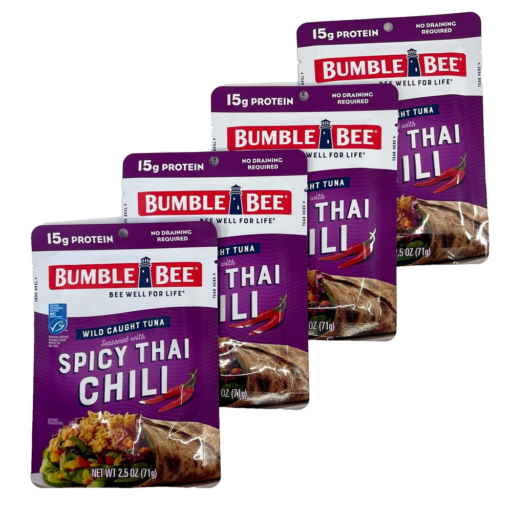 Bumble Bee Spicy Thai Chilli Seasoned Tuna Wild Caught Gluten Free Pack of 4