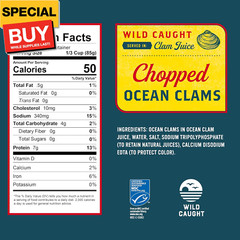 Ocean Chopped Clams Canned, 51 oz Can – 7g Protein per Serving – Gluten Free, No